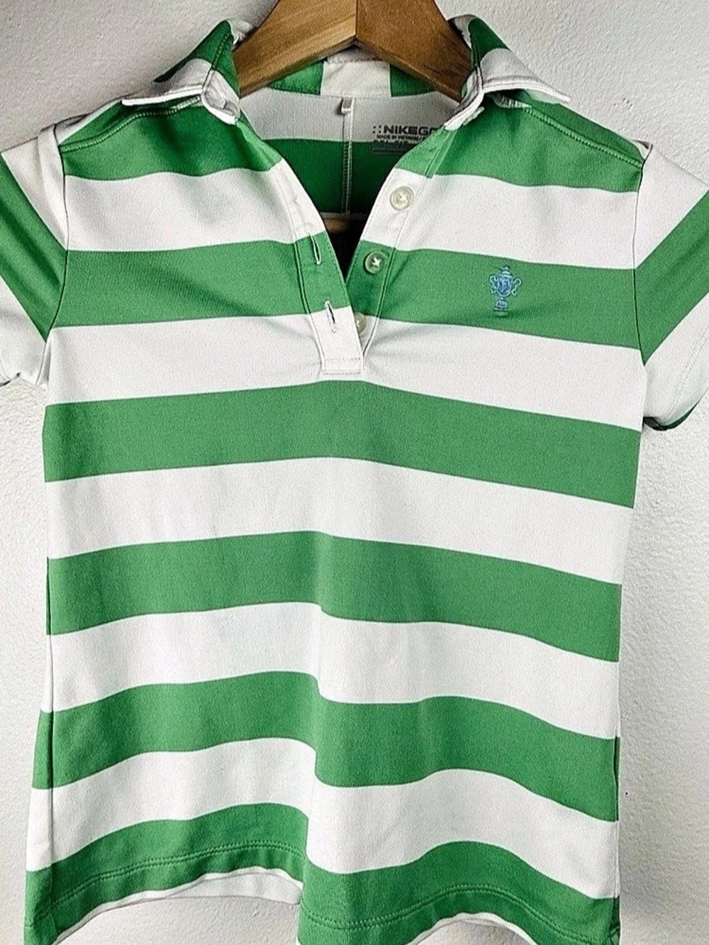 Nike Kids Golf Dri-FIT Girls Size Small Striped Polo in Green & White